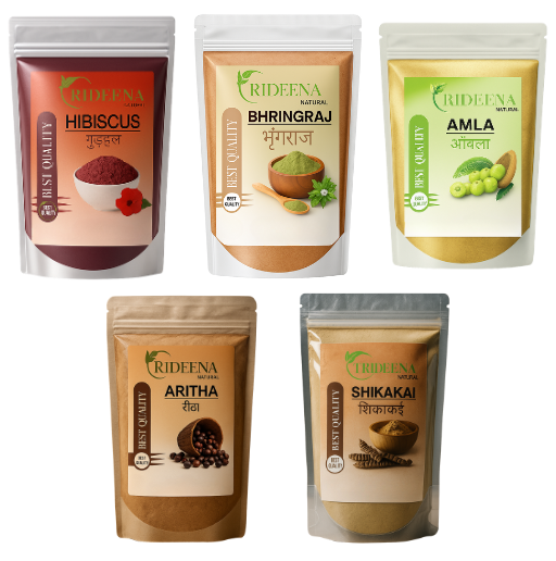 Natural Amla, Reetha, Bhrinjraj, Shikakai & Hibiscus Powder combo for hair (50 grams each) 250 gm